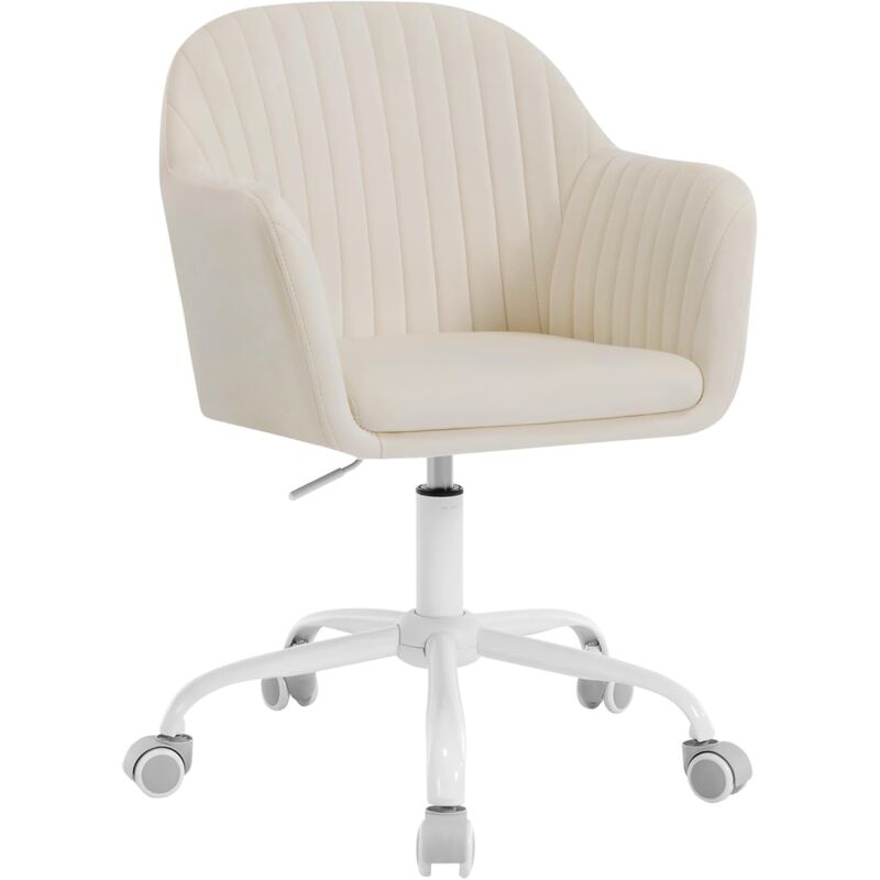 foto del prodotto woltu sedia da ufficio ergonomica scrivania in velluto imbottita girevole a rotelle altezza regolabile, crema