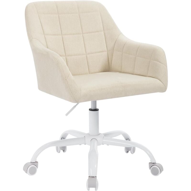 foto del prodotto woltu sedia da ufficio imbottita girevole e regolabile per ufficio domestico, lino,beige bianco