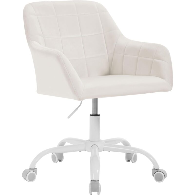 foto del prodotto woltu sedia da ufficio imbottita girevole e regolabile per ufficio domestico, velluto,beige bianco