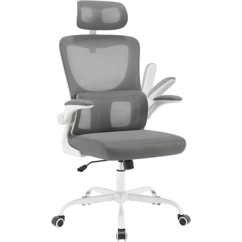 foto del prodotto woltu sedia da ufficio poltrona ergonomica con supporto lombare, schienale reclinabile e altezza regolabile, grigio
