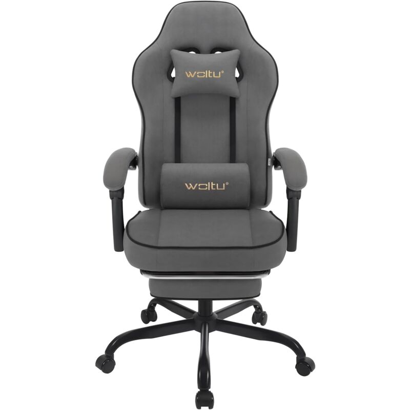 foto del prodotto woltu sedia gaming con massaggiosedia da gaming con poggiapiedi telescopicopoggiatesta e supporto lombare tessuto tecnologico, grigio