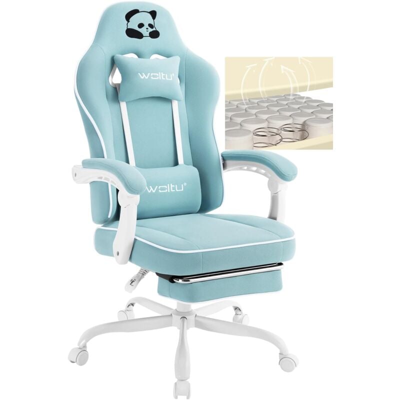 foto del prodotto woltu sedia gaming poltrona ufficio con cuscino a molla altezza regolabile tessuto a rete azzurro