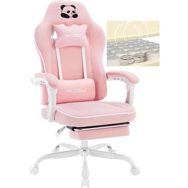 foto del prodotto woltu sedia gaming poltrona ufficio con cuscino a molla altezza regolabile tessuto a rete rosa