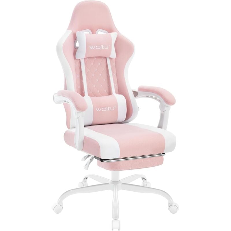 foto del prodotto woltu sedia gaming poltrona ufficio con supporto lombare e poggiatesta altezza regolabile rosa bianco