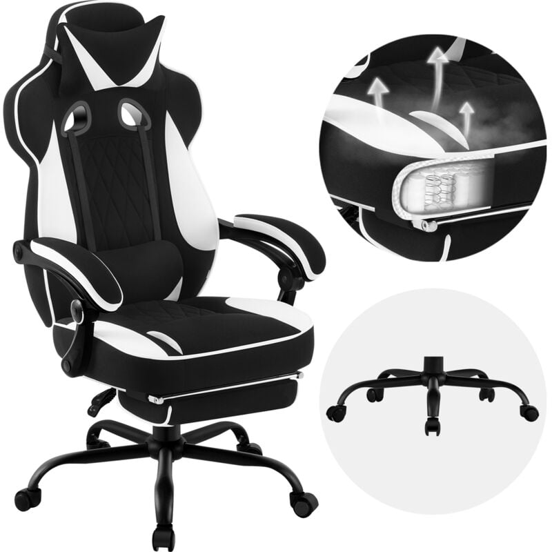 foto del prodotto woltu sedia gaming, sedia girevole ergonomica, tessuto a rete traspirante, nero+bianco