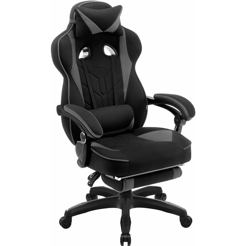 foto del prodotto woltu sedia gaming ufficio ergonomica girevole schienale alto in tessuto traspirante reclinabile altezza regolabile grigio