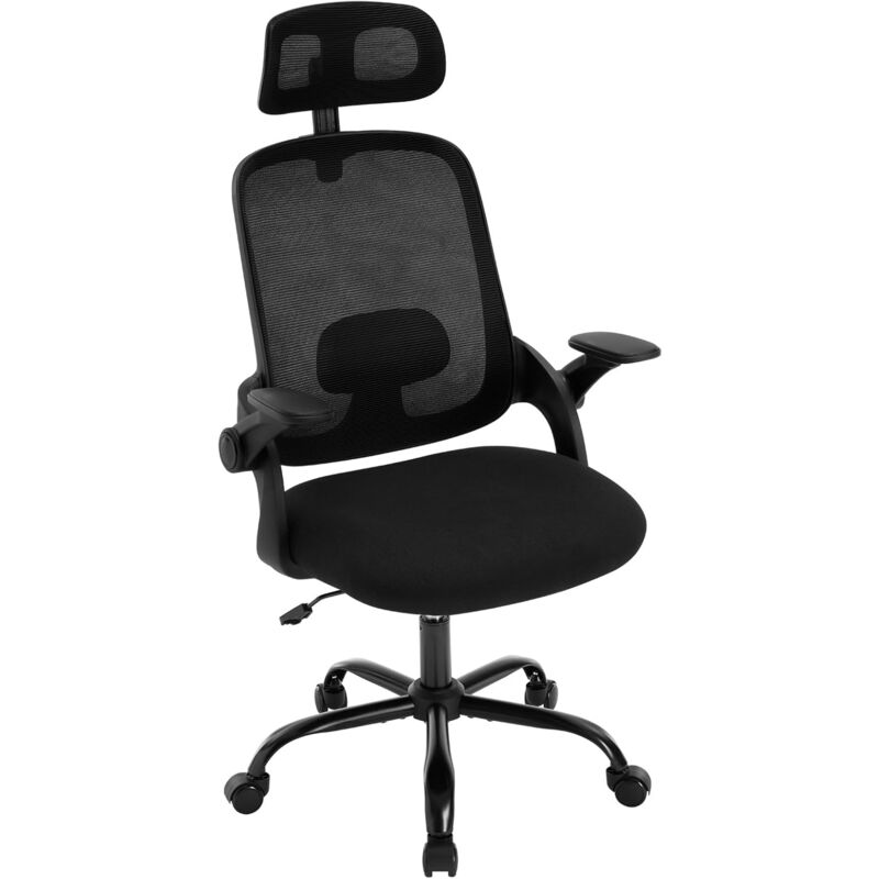 foto del prodotto woltu sedia ufficio bracciolo e poggiatesta regolabile, poltrona ergonomica in rete traspirante con supporto lombare, schienale reclinabile e