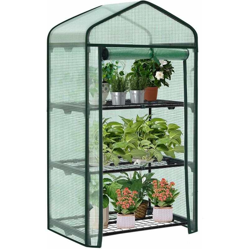 foto del prodotto woltu serra da giardino a 3 ripiani. serra da balcone con porta avvolgibile. serra per piante con telo in pe impermreabile. tetto a punta. telaio