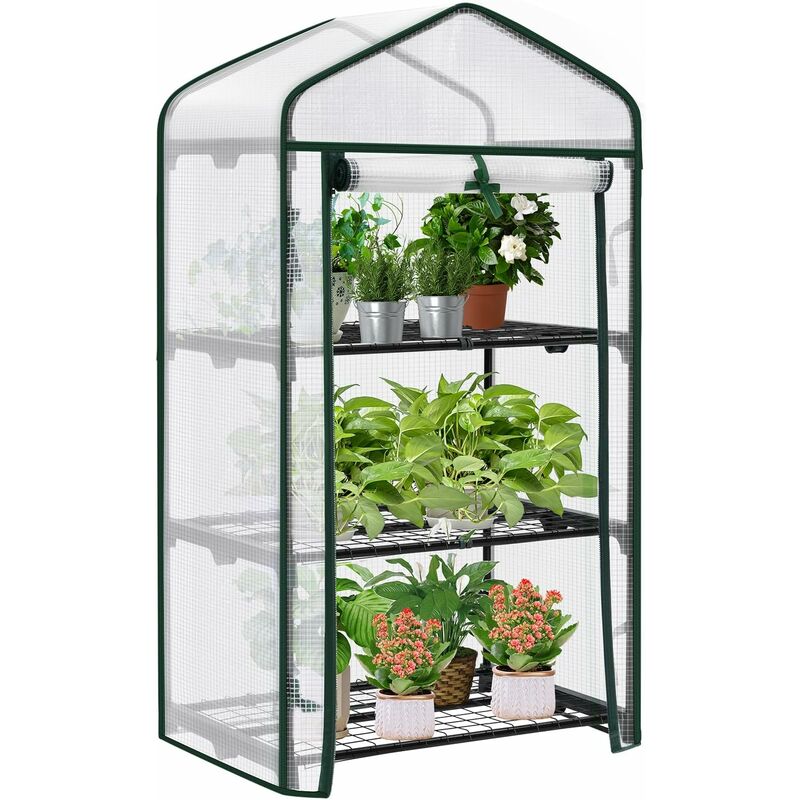 foto del prodotto woltu serra da giardino a 3 ripiani. serra da balcone con porta avvolgibile. serra per piante con telo in pe impermreabile. tetto a punta. telaio