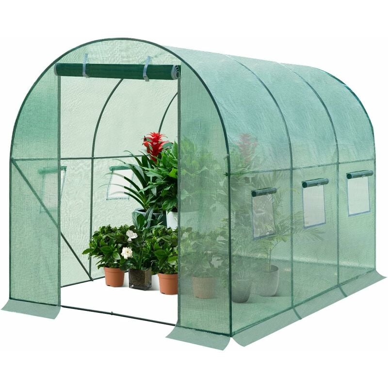 foto del prodotto woltu serra da giardino a tunnel. copertura per piante da esterno. in rete pe e tubi d acciaio zincato. porta avvolgibile con cerniere e 6 finestre