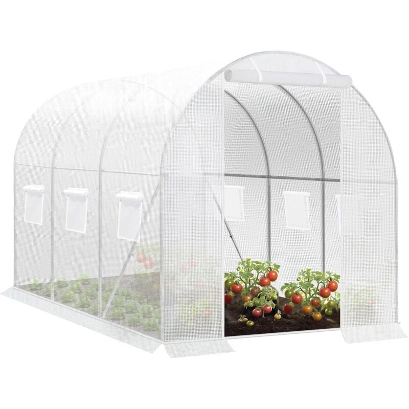 foto del prodotto woltu serra da giardino a tunnel. copertura per piante da esterno. in rete pe e tubi d acciaio zincato. porta avvolgibile con cerniere e 6 finestre