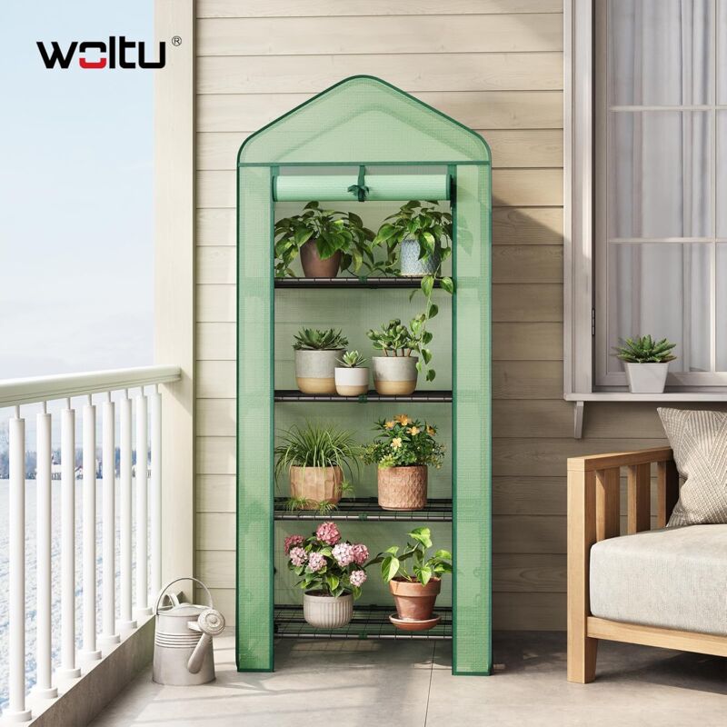 foto del prodotto woltu serra da giardino con ruote porta a zip avvolgibile 70x50x163cm cm, verde