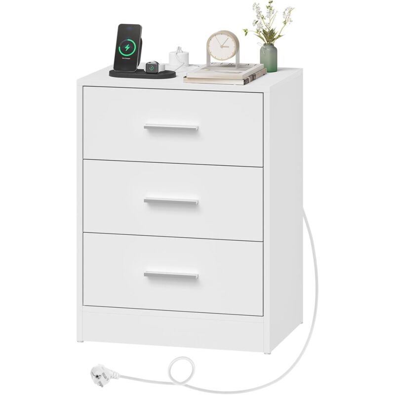 foto del prodotto woltu set 1 comodini camera da letto comodino moderno da notte con 3 cassetti tavolino laterale da divano salotto cassettiera cameretta bianco