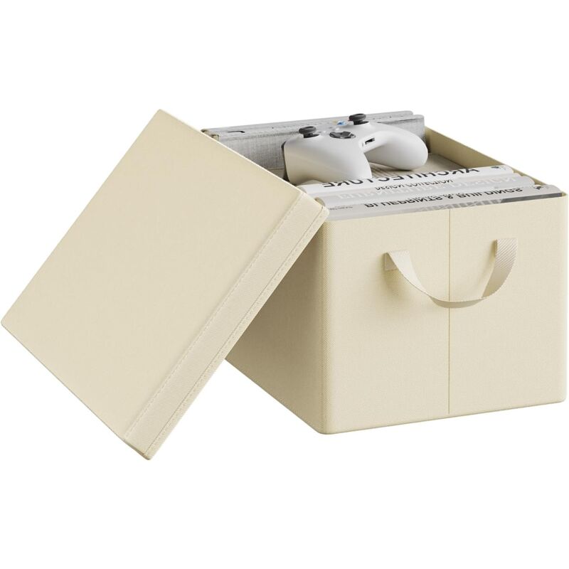foto del prodotto woltu set 1 scatole portaoggetti box pieghevole cestino contenitore cesta con maniglie in tessuto crema 36l
