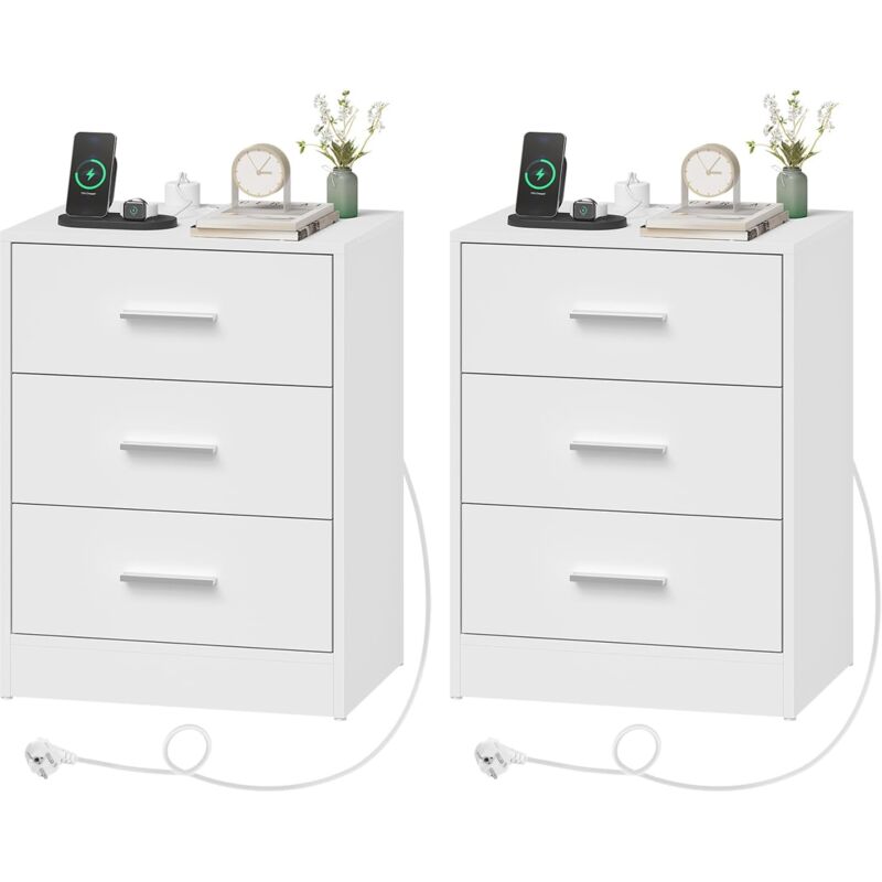 foto del prodotto woltu set 2 comodini camera da letto comodino moderno da notte con 3 cassetti tavolino laterale da divano salotto cassettiera cameretta bianco