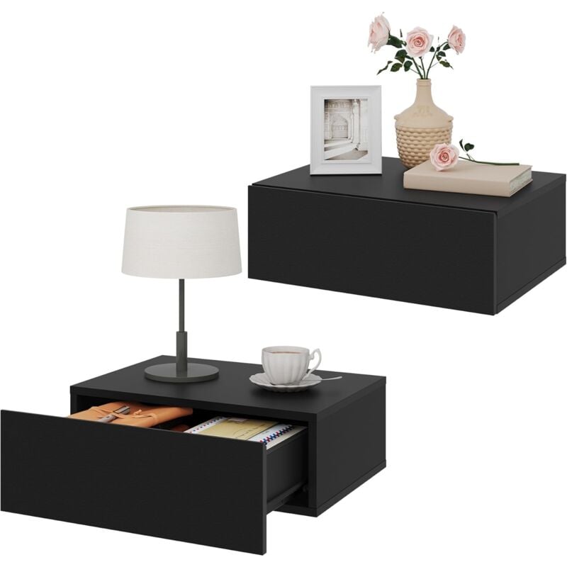 foto del prodotto woltu set 2 comodini sospesi design moderno 40x30x14cm nero