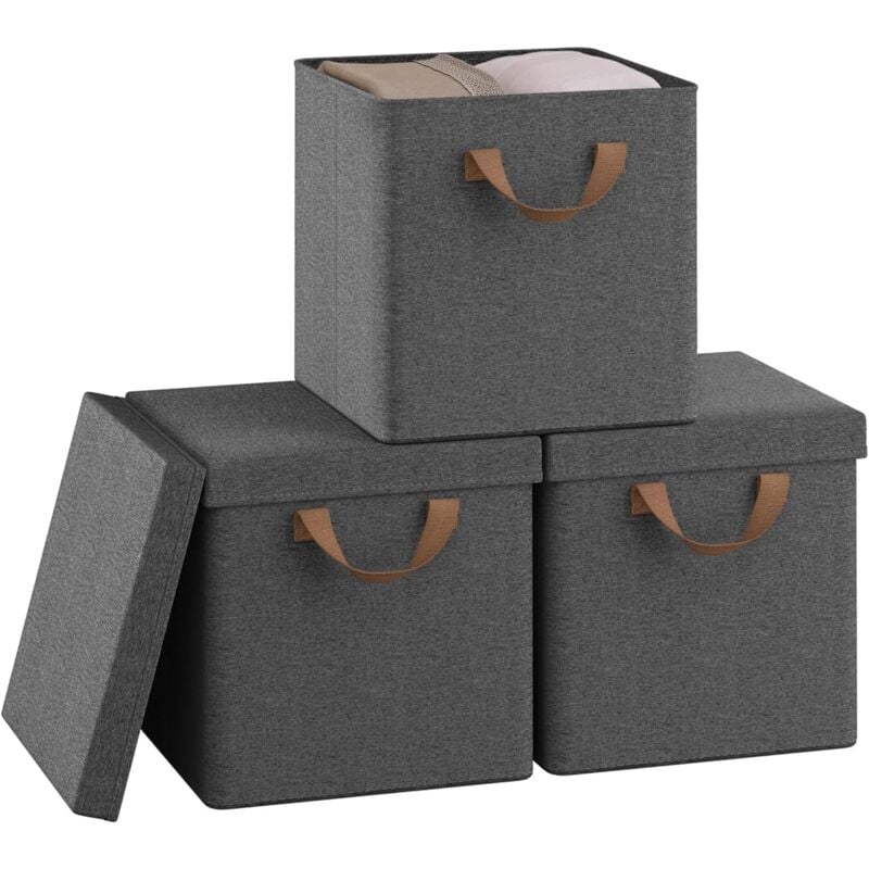 foto del prodotto woltu set 3 scatole portaoggetti box pieghevole cestino contenitore cesta con maniglie in tessuto grigio 18l