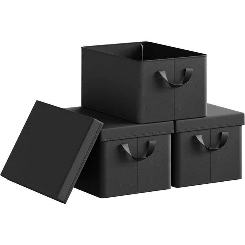foto del prodotto woltu set 3 scatole portaoggetti box pieghevole cestino contenitore cesta con maniglie in tessuto nero 36l