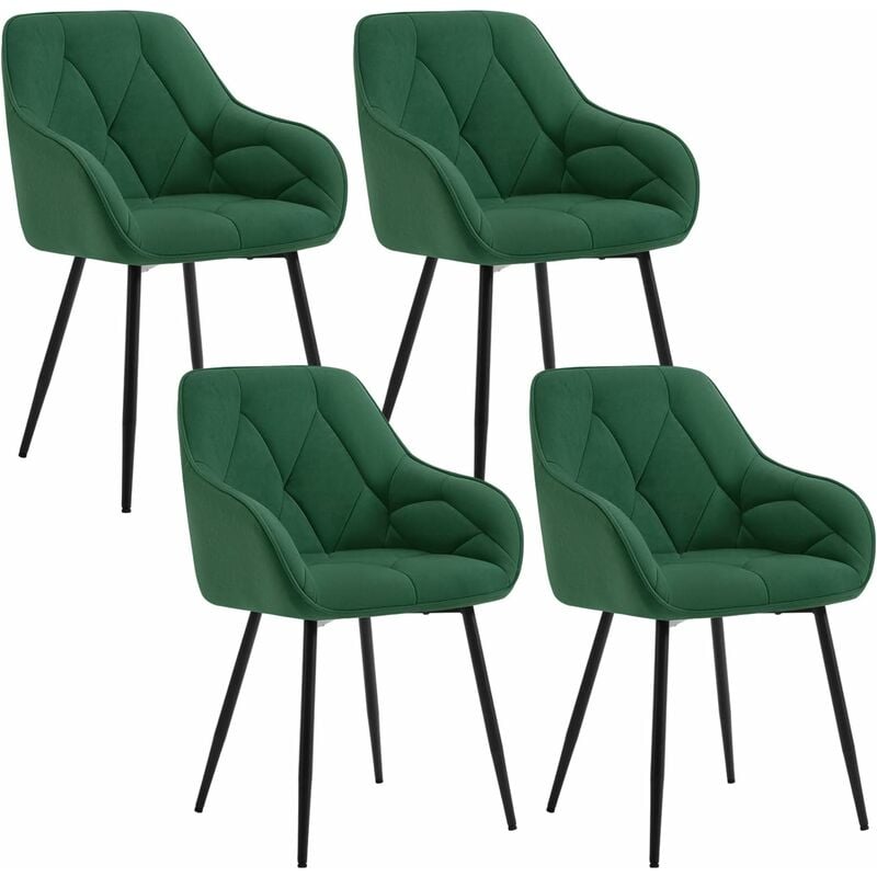 foto del prodotto woltu set 4x sedie moderne da cucina o soggiorno in velluto con gambe in metallo, verde scuro