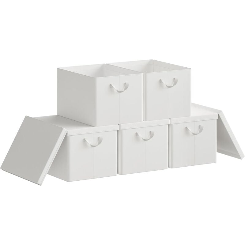 foto del prodotto woltu set 5 scatole portaoggetti box pieghevole cestino contenitore cesta con maniglie in tessuto bianco 36l