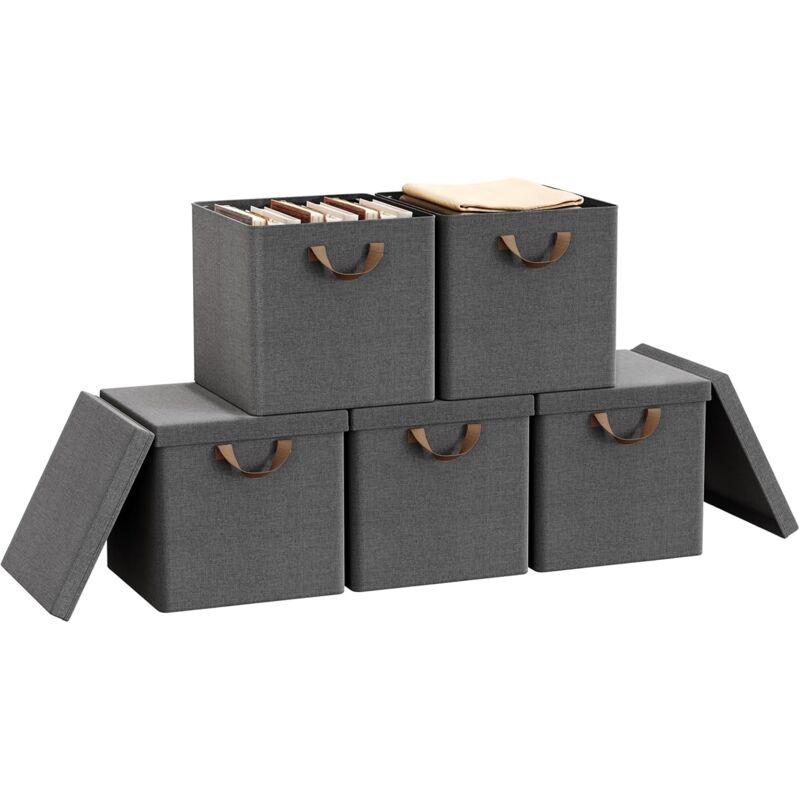 foto del prodotto woltu set 5 scatole portaoggetti box pieghevole cestino contenitore cesta con maniglie in tessuto grigio 26l