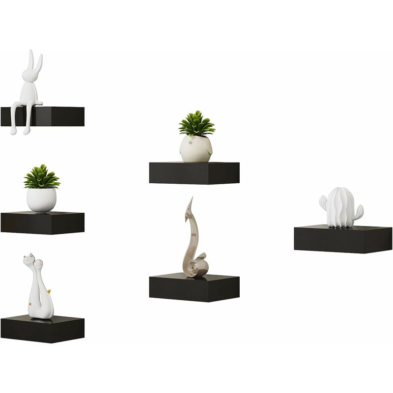 foto del prodotto woltu set 6 mensole da muro, salotto corridoio, ripiani decorativi, in legno, nero