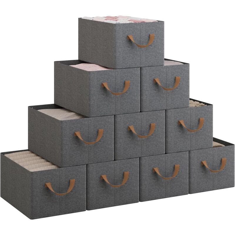 foto del prodotto woltu set di 10 scatole portaoggetti pieghevoli, contenitori in tessuto con manici, 47x35x30 cm, grigio marrone
