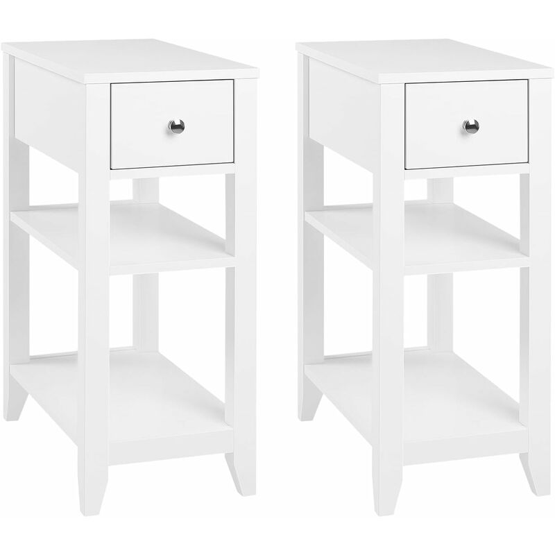 foto del prodotto woltu set di 2 comodino alto e stretto con 1 cassetto e 2 ripiani aperti. comodino per camera da letto. 45x28x66cm. tavolino da caff in legno.