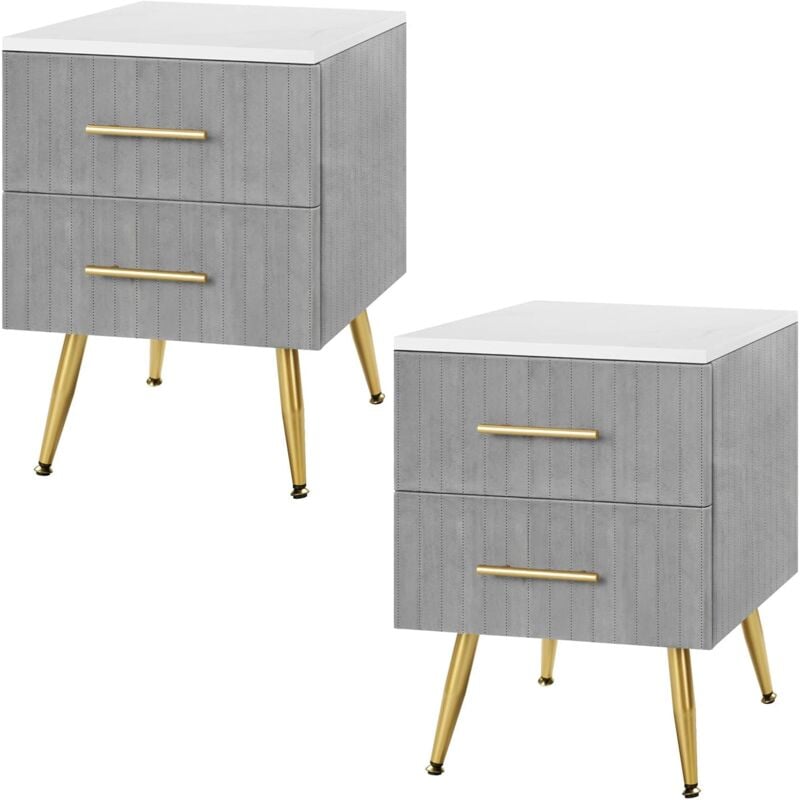 foto del prodotto woltu set di 2 comodino camera da letto in velluto con due cassetti. cassettiera in legno. organizzatore da letto. gambe in metallo. bianco e grigio