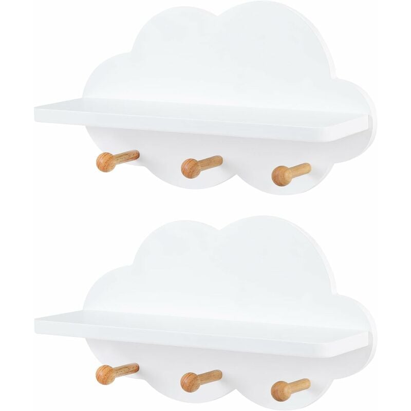 foto del prodotto woltu set di 2 mensola a nuvola. mensola per cameretta dei bambini con 3 ganci. scaffale da muro portaoggetti per bimbi. decorazione da parete in