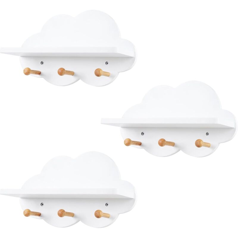 foto del prodotto woltu set di 3 mensola a nuvola. mensola per cameretta dei bambini con 3 ganci. scaffale da muro portaoggetti per bimbi. decorazione da parete in