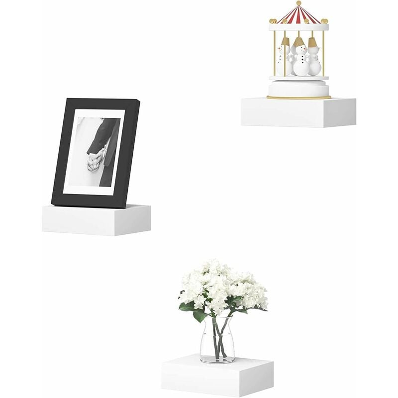 foto del prodotto woltu set di 3 mensole sospese da parete per soggiorno. camera da letto. cameretta dei bambini. lucido. in mdf. 10.5 x 7.8 x 3 cm. colore bianco
