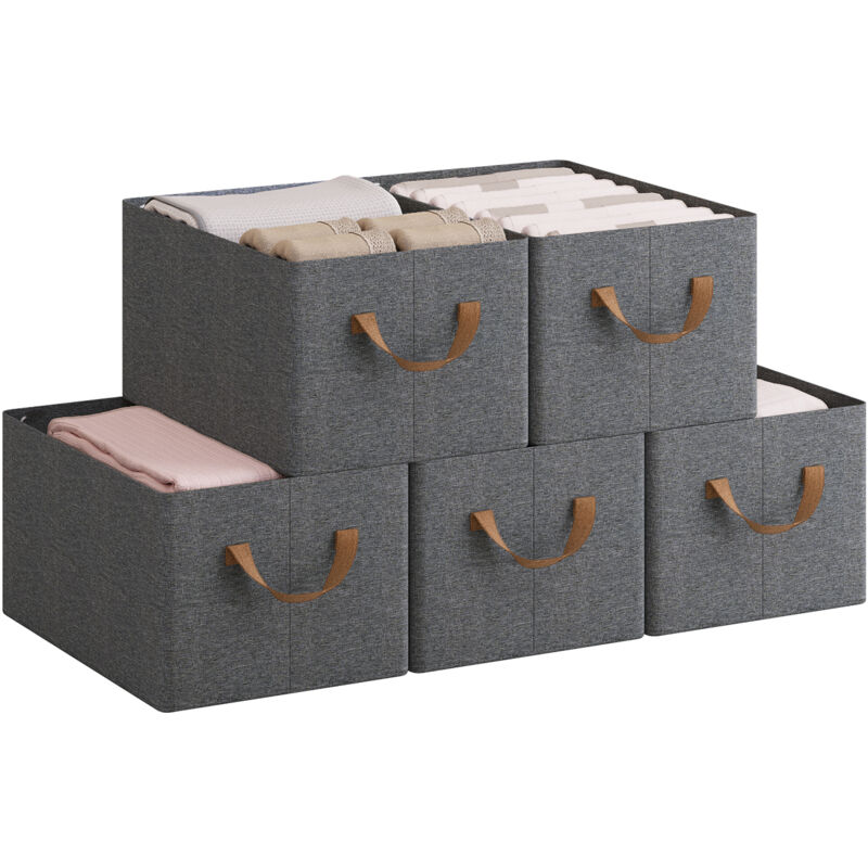 foto del prodotto woltu set di 5 scatole portaoggetti pieghevoli, contenitori in tessuto con manici, 37,5x26x20 cm, grigio marrone