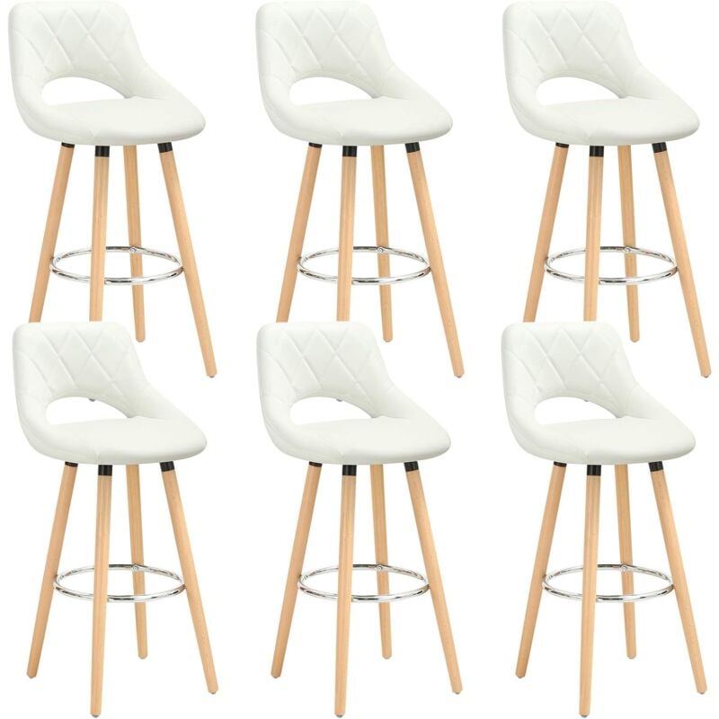 foto del prodotto woltu set di 6 sgabelli da bar, in similpelle e legno massello con schienale e poggiapiedi 43x43x91cm bianco