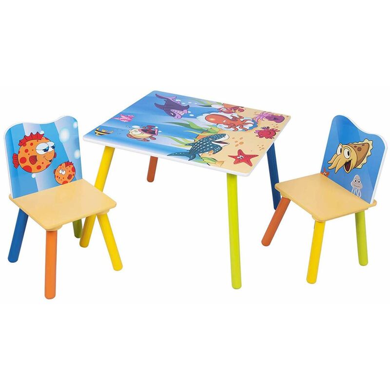 foto del prodotto woltu set mobili tavolo e sedie per bambini gioco tavolino con 2 sgabelli oceano