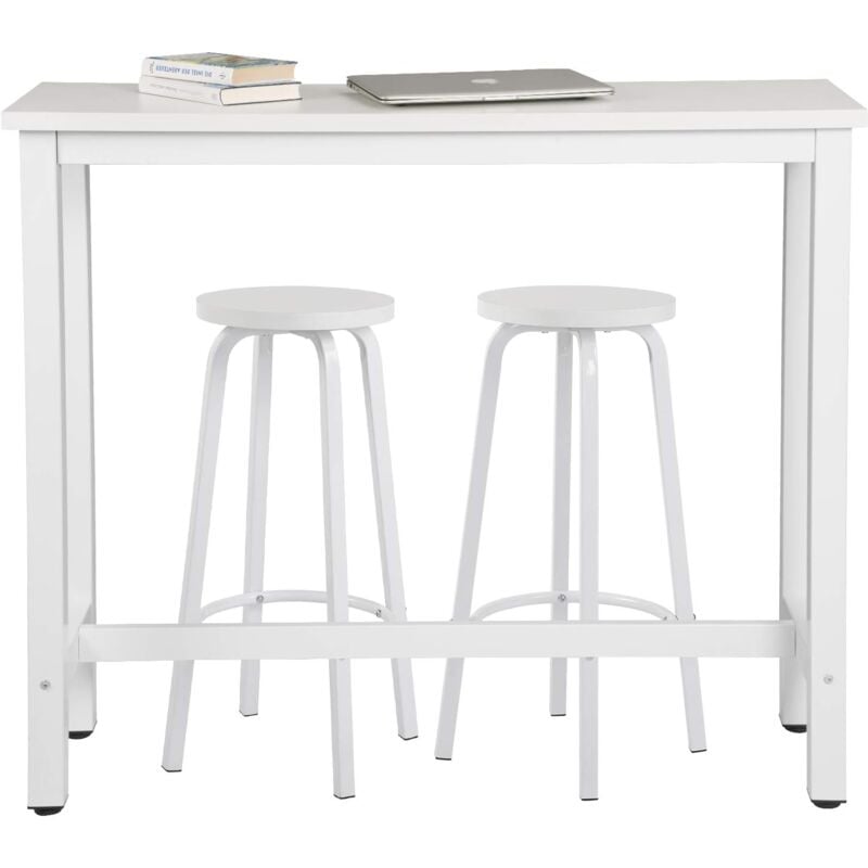 foto del prodotto woltu set tavolo e 2 sgabelli da bar contatore cucina tavolino legno e metallo bianco