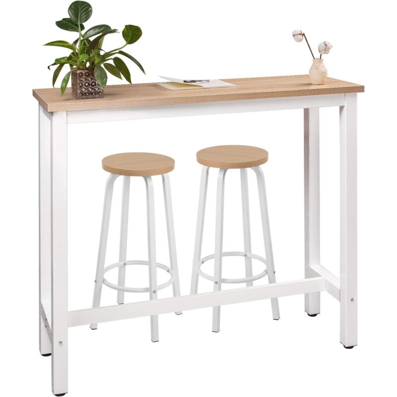 foto del prodotto woltu set tavolo e 2 sgabelli da bar contatore cucina tavolino legno e metallo rovere chiaro