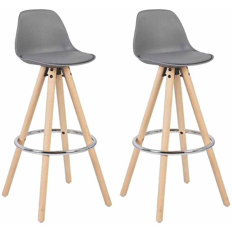foto del prodotto woltu sgabelli da bar sedia cucina con schienale tessuto di lino gambe legno 2pz grigio in ecopelle