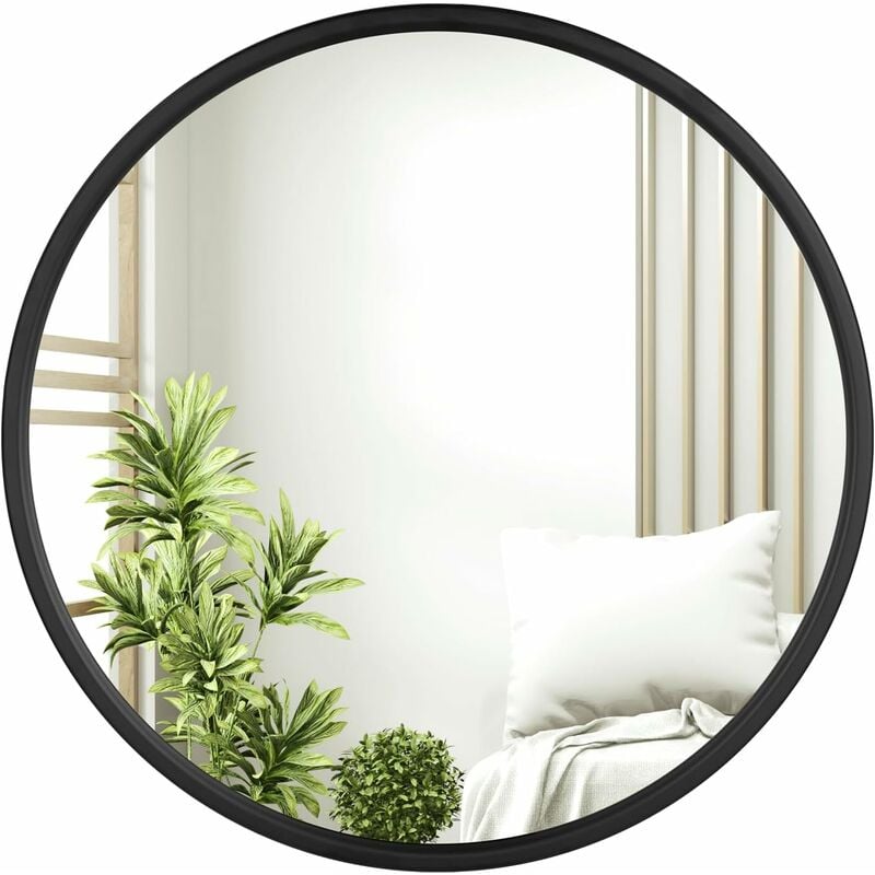 foto del prodotto woltu specchio da parete rotondo 60 cm. specchio con cornice nero in metallo. specchiera da bagno. specchio per trucco. specchio decorativo da