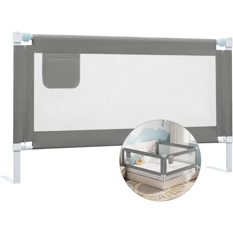 foto del prodotto woltu sponda per letto singolo regolabile in altezza per neonati grigio scuro 150 cm di larghezza