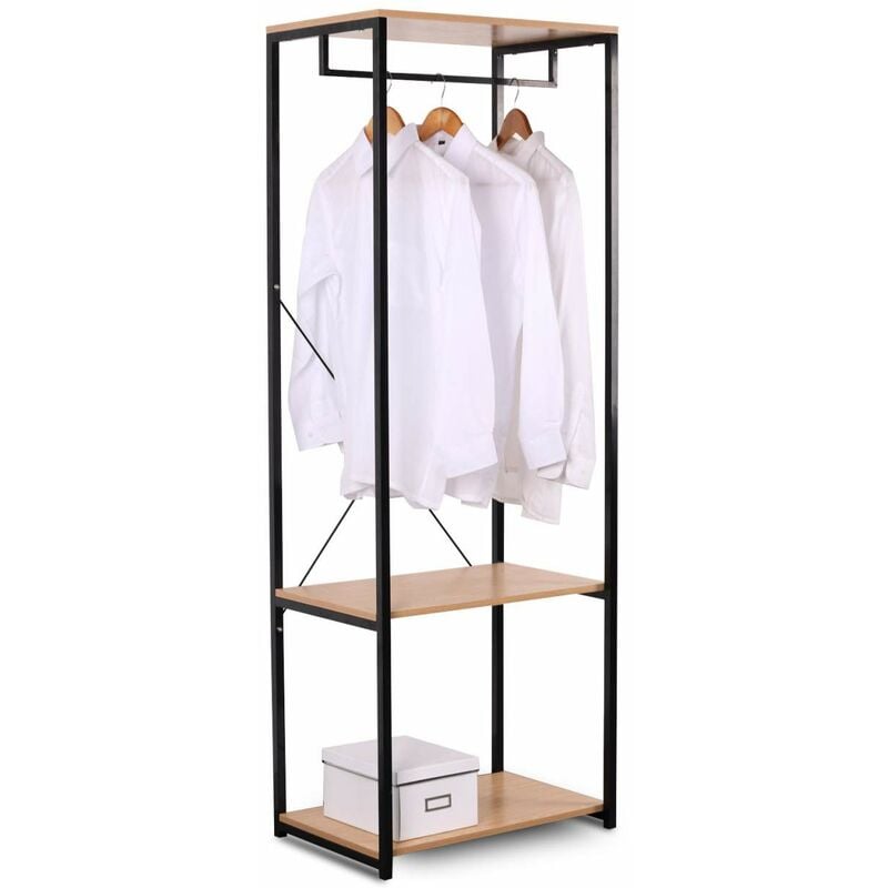 foto del prodotto woltu stand appendiabiti attaccapanni guardaroba scaffale a 3 ripiani portabiti legno nero