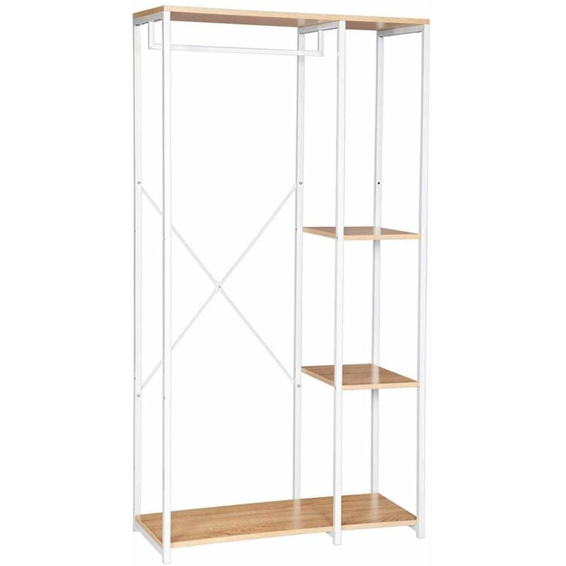 foto del prodotto woltu stand appendiabiti con ripiani attaccapanni guardaroba scaffale portabiti legno bianco