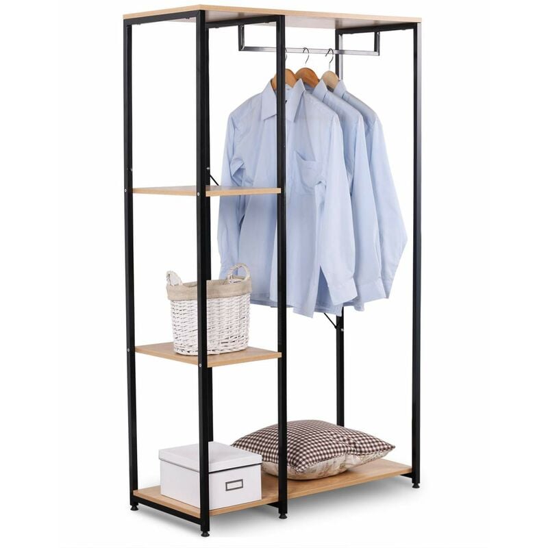 foto del prodotto woltu stand appendiabiti con ripiani attaccapanni guardaroba scaffale portabiti legno nero