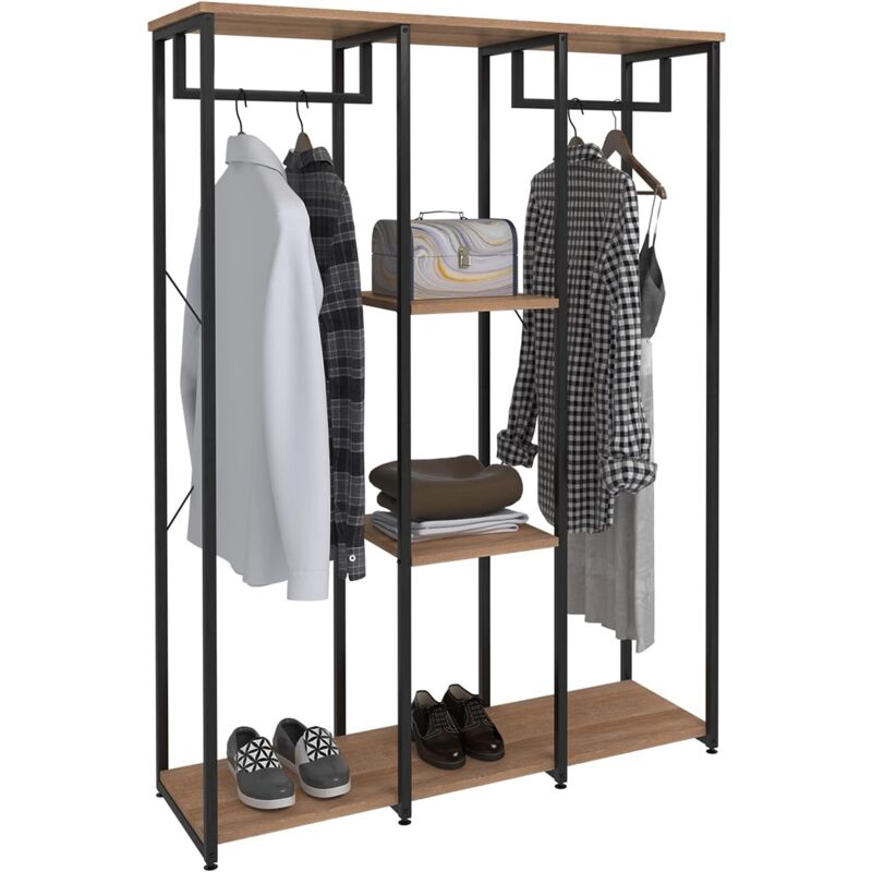 foto del prodotto woltu stand appendiabiti con ripiani attaccapanni mdf acciaio camera da letto legno nero