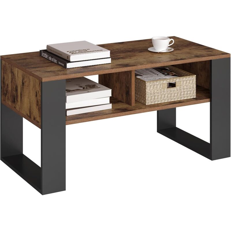 foto del prodotto woltu tavolino da caff con 2 scomparti aperti tavolino da salotto marrone rustico nero, 90x45x45cm
