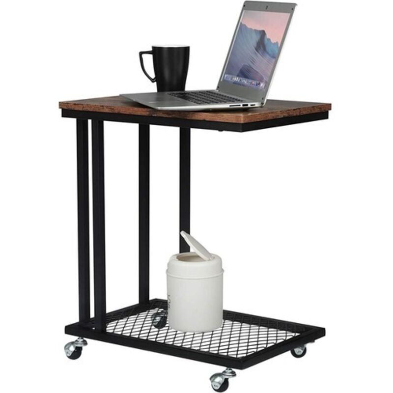 foto del prodotto woltu tavolino da caffe porta pc laterale tavolo con rotelle in legno e metallo