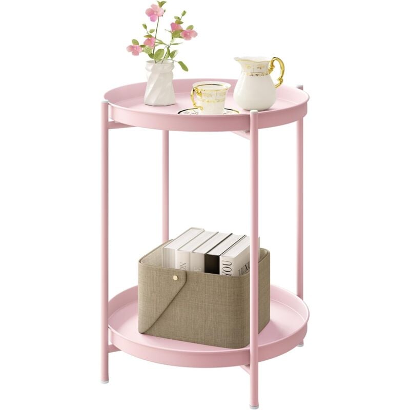 foto del prodotto woltu tavolino da salotto, tavolino basso rotondo con 2 ripiani rimovibili in metallo,, montaggio facile, per soggiorno, stile moderno, rosa