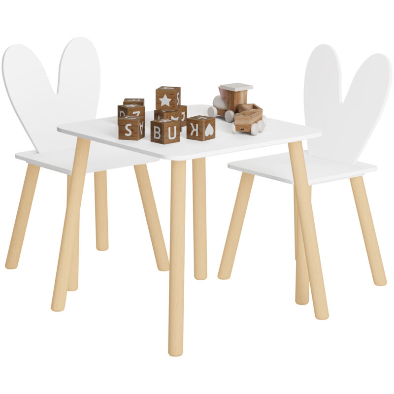 foto del prodotto woltu tavolino e sedie per bambini. tavolo per bambini con 2 sedie. per mangiare e dipingere. forma di coniglio. per cameretta. asili nidi. in mdf