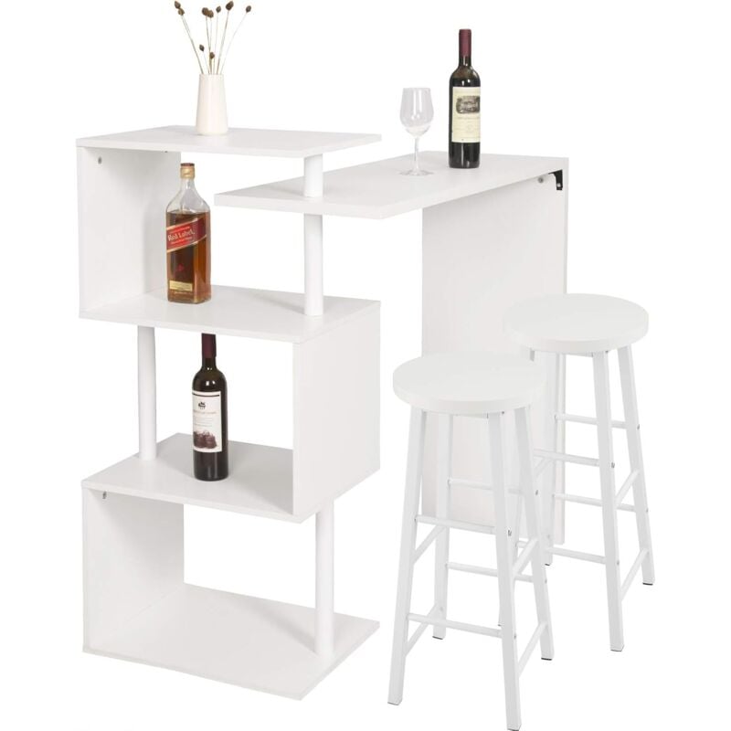 foto del prodotto woltu tavolo con 2 sgabelli alti set mobili da bar bancone per cucina in acciaio bianco