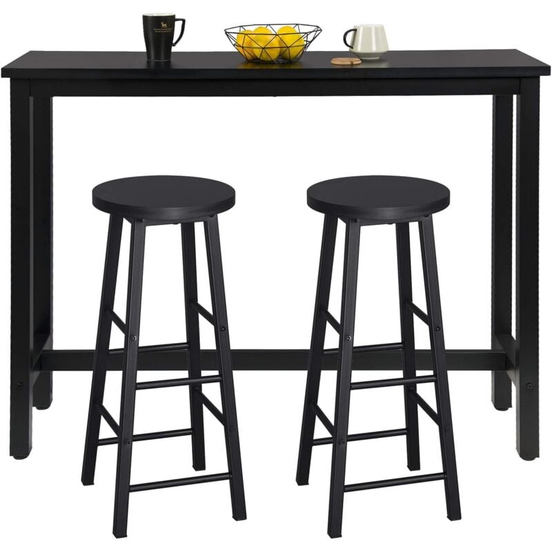 foto del prodotto woltu tavolo da bar con 2 sgabelli alti set mobili da bar rettangolare bancone legno nero